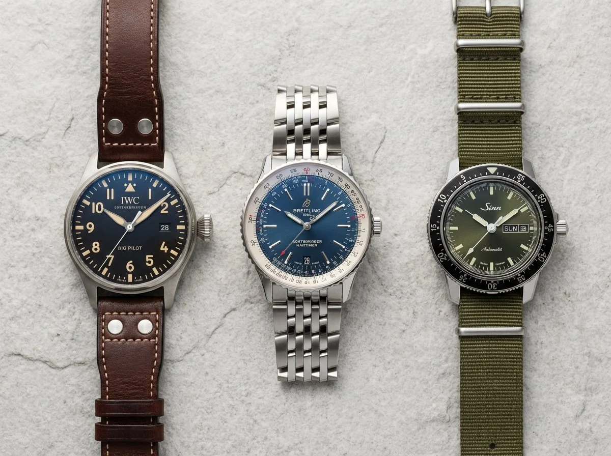 Collection AVI-8 Montre - montres aviation en flat lay